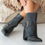 Kozaki na obcasie z szeroką cholewką Czarne – Cevira 1