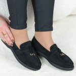 Zamszowe mokasyny na płaskiej podeszwie Czarne – Zarela 5