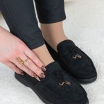 Zamszowe mokasyny na płaskiej podeszwie Czarne – Zarela 4