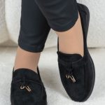 Zamszowe mokasyny na płaskiej podeszwie Czarne – Zarela 3