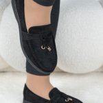 Zamszowe mokasyny na płaskiej podeszwie Czarne – Zarela 2