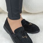 Zamszowe mokasyny na płaskiej podeszwie Czarne – Zarela 1