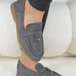 Zamszowe mokasyny na płaskiej podeszwie Szare – Zarela 2