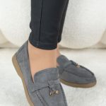 Zamszowe mokasyny na płaskiej podeszwie Szare – Zarela 3