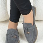 Zamszowe mokasyny na płaskiej podeszwie Szare – Zarela 4