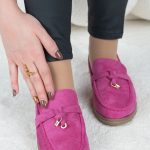 Zamszowe mokasyny na płaskiej podeszwie Fuksjowe – Zarela 5