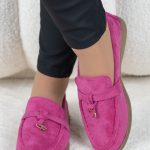 Zamszowe mokasyny na płaskiej podeszwie Fuksjowe – Zarela 4