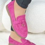 Zamszowe mokasyny na płaskiej podeszwie Fuksjowe – Zarela 3