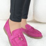 Zamszowe mokasyny na płaskiej podeszwie Fuksjowe – Zarela 2
