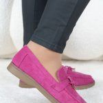 Zamszowe mokasyny na płaskiej podeszwie Fuksjowe – Zarela 1