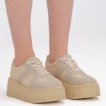 Kolorowe sneakersy damskie chunky Beżowe – Olyssia, widok z przodu