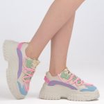 Sneakersy dad shoes Wielokolorowe – Vivanea, widok z boku, prawy but podniesiony