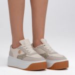 Sneakersy z ozdobami na wysokiej platformie Beżowe – Emoria, widok z przodu