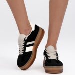 Sneakersy z zamszową cholewką Czarne – Solistra, widok z przodu