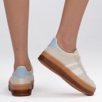 Sneakersy z zamszową cholewką Solistra – Beżowe, widok od tyłu
