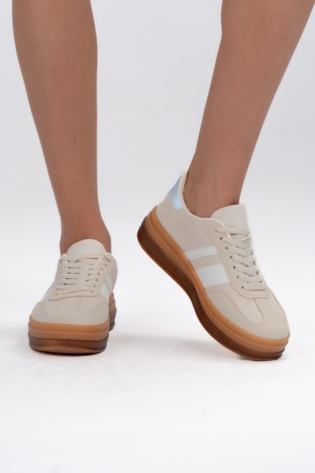 Sneakersy z zamszową cholewką Solistra – Beżowe, widok z przodu