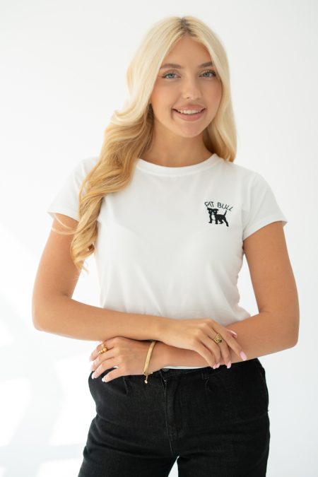 T-shirt damski z małym nadrukiem pitbull – Canivra 3