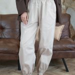 Spodnie materiałowe szerokie ze ściagaczami Beżowy – Flowenne 2