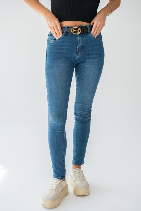Jeansy damskie slim fit z paskiem – Slimora 1