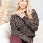 Bluzka dekolt woda w paski Czekoladowy – Lyvarra 5