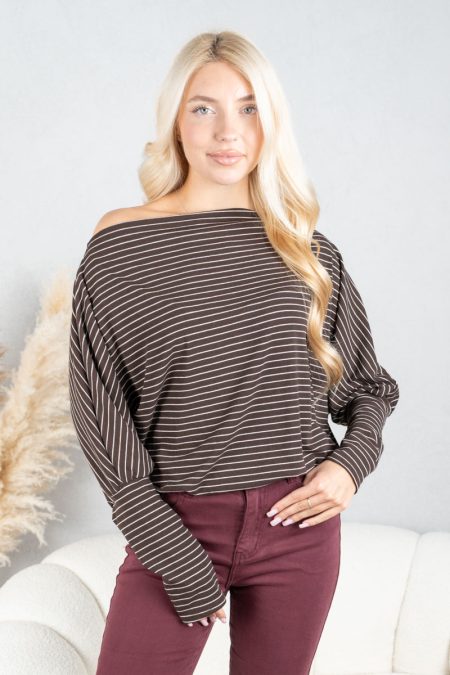 Bluzka dekolt woda w paski Czekoladowy – Lyvarra 1