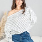 Bluzka dekolt woda w paski Biały – Lyvarra 3