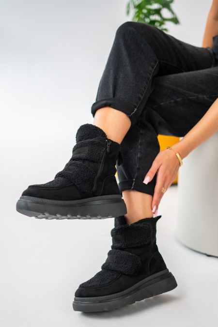 Ocieplane sneakersy damskie na rzepy Czarne – Estoriah 1