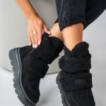Ocieplane sneakersy damskie na rzepy Czarne – Estoriah 2