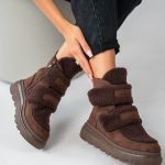 Ocieplane sneakersy damskie na rzepy Czekoladowe – Estoriah 2