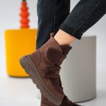 Ocieplane sneakersy damskie na rzepy Czekoladowe – Estoriah 3