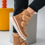 Ocieplane sneakersy damskie na rzepy Camelowe – Estoriah 3