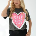 T-shirt damski z nadrukiem Self Love Club Grafitowy – Amoryne 3