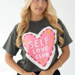 T-shirt damski z nadrukiem Self Love Club Grafitowy – Amoryne 1
