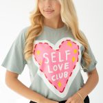 T-shirt damski z nadrukiem Self Love Club Szary – Amoryne 1