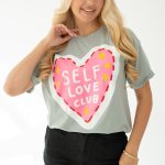 T-shirt damski z nadrukiem Self Love Club Szary – Amoryne 2