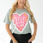 T-shirt damski z nadrukiem Self Love Club Szary – Amoryne 4