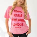 T-shirt damski z nadrukiem miast Różowy – Romivra 2