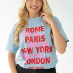 T-shirt damski z nadrukiem miast Niebieski – Romivra 3