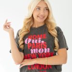 T-shirt damski z nadrukiem miast Grafitowy – Romivra 2