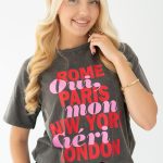 T-shirt damski z nadrukiem miast Grafitowy – Romivra 1