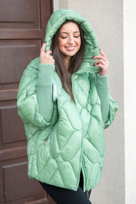 Kurtka pikowana swetrowe rękawy Zielony – Swevarra 1