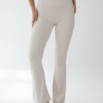 Legginsy prążkowane dzwony Beżowy – Flarynne 1
