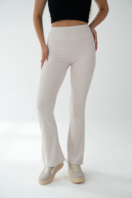 Legginsy prążkowane dzwony Beżowy – Flarynne 1