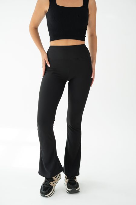 Legginsy prążkowane dzwony Czarny – Flarynne 1