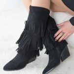 Zamszowe kozaki z frędzlami Czarne – Sonivra 4