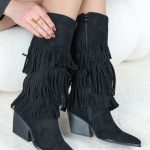 Zamszowe kozaki z frędzlami Czarne – Sonivra 3