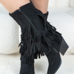 Zamszowe kozaki z frędzlami Czarne – Sonivra 2