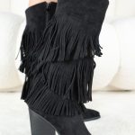 Zamszowe kozaki z frędzlami Czarne – Sonivra 1