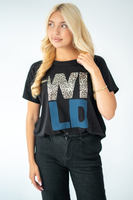 T-shirt damski WILD panterka Czarny – Wylorra 1