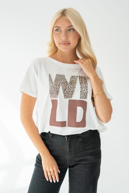 T-shirt damski WILD panterka Biały – Wylorra 1